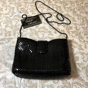 Black Studded Evening Bag Handbag w/ Long Black Chain Strap 7.5”x5” Gorgeous